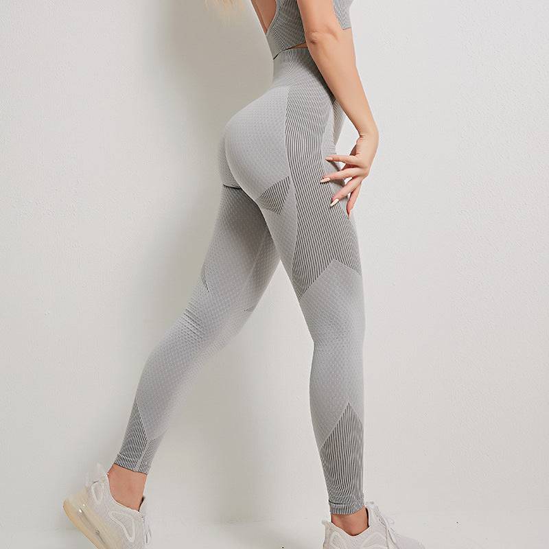 Seamless Yoga Suit for Autumn and Winter with Knitted Design  S Gray Trousers 