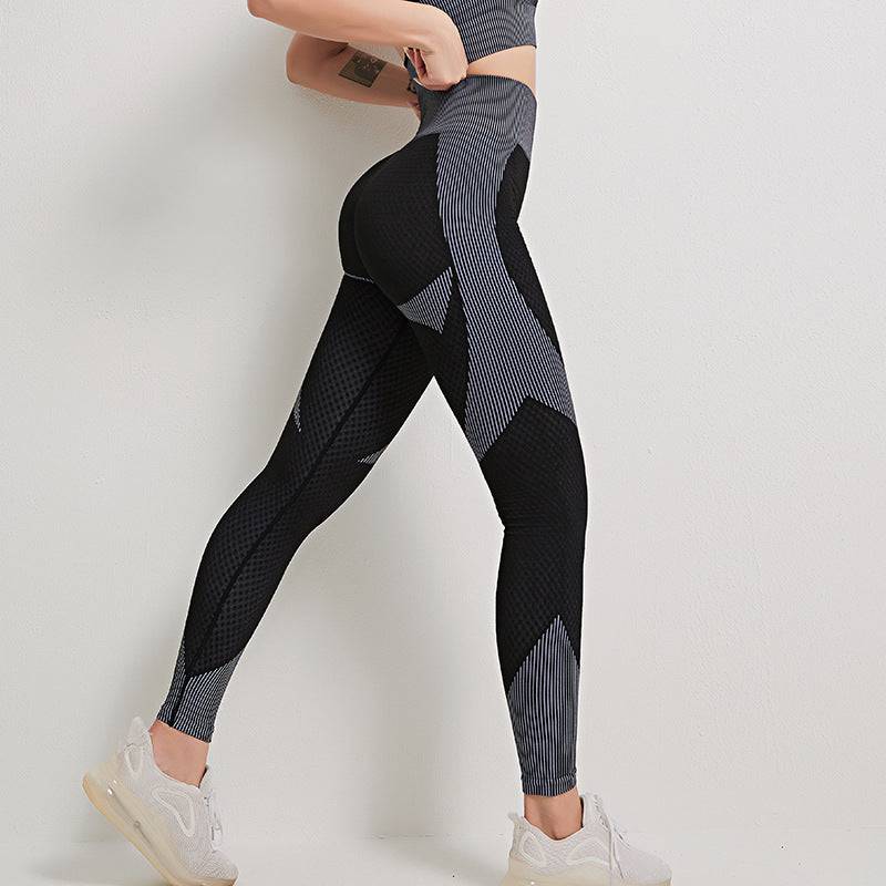 Seamless Yoga Suit for Autumn and Winter with Knitted Design  S White Striped Pants 