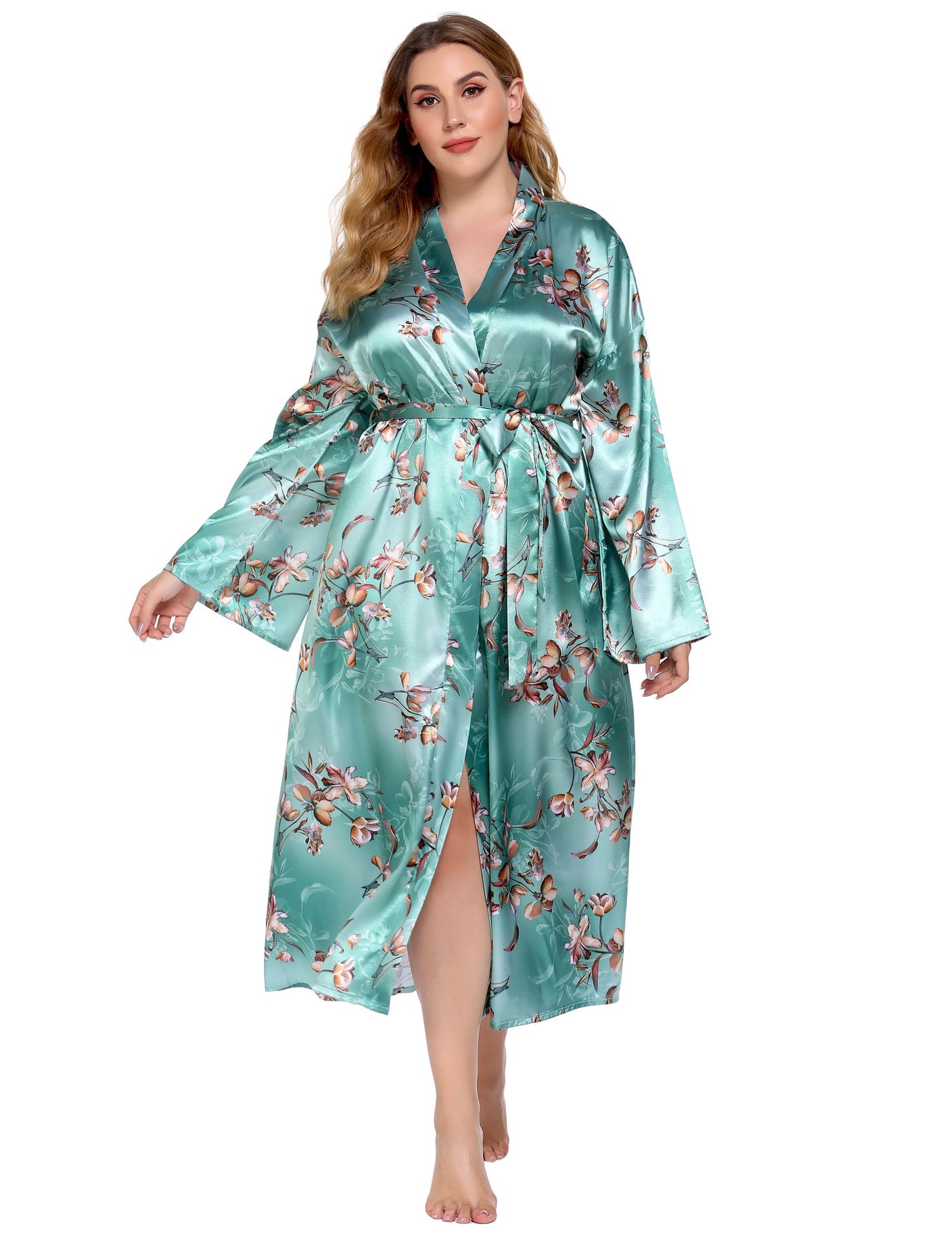 Plus Size Home Pajamas Silk Satin Printed Nightgown - Wild Amber Fashion