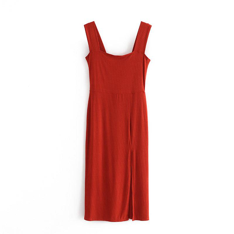 Elegant Square Cut Collar Knitted Thread Dress for Autumn Women  S Orange 