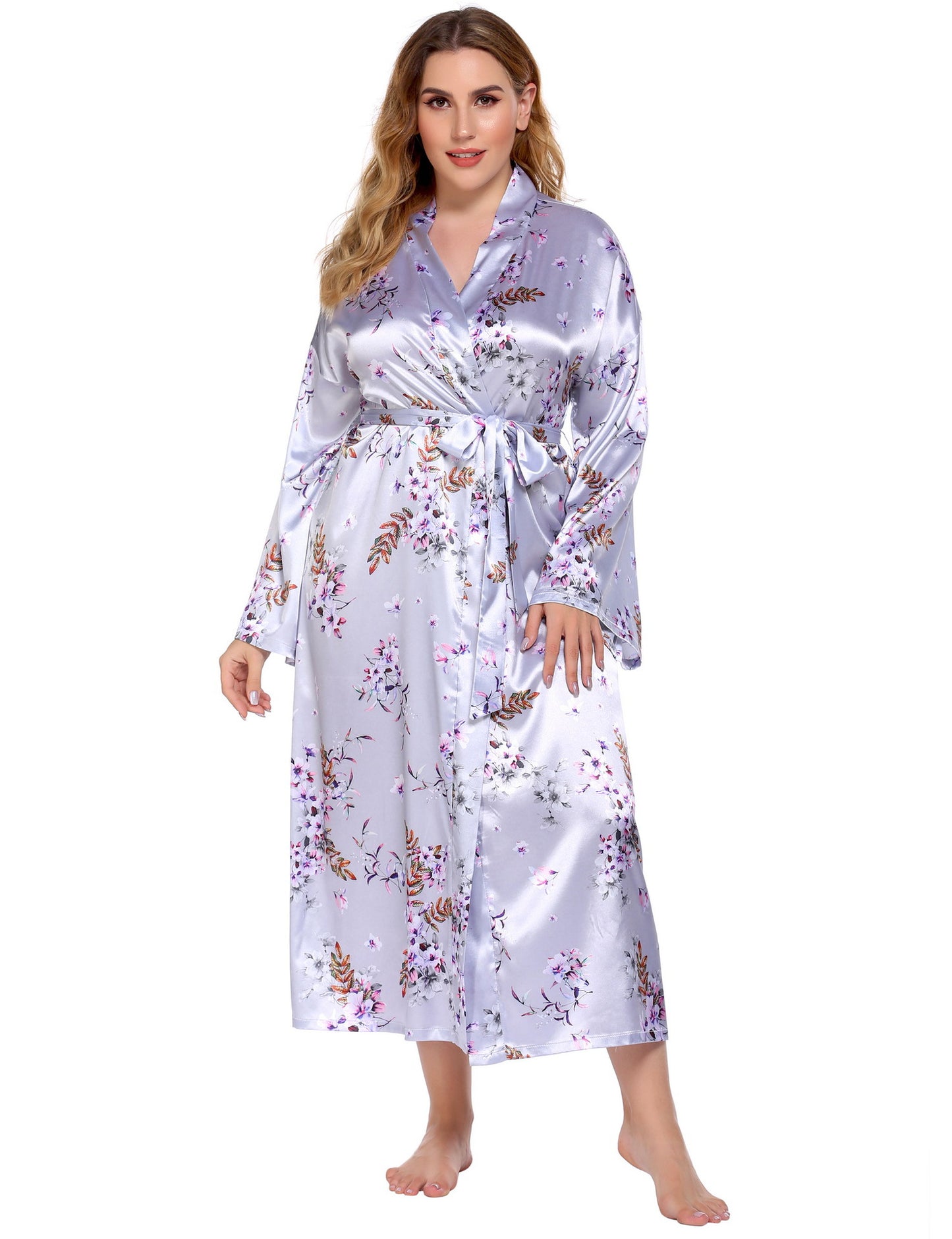 Plus Size Home Pajamas Silk Satin Printed Nightgown - Wild Amber Fashion