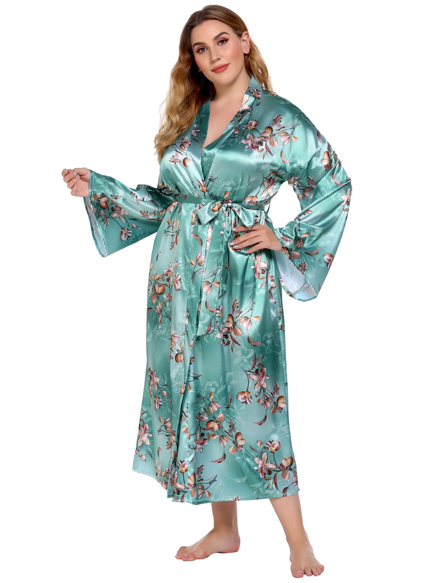 Plus Size Home Pajamas Silk Satin Printed Nightgown - Wild Amber Fashion