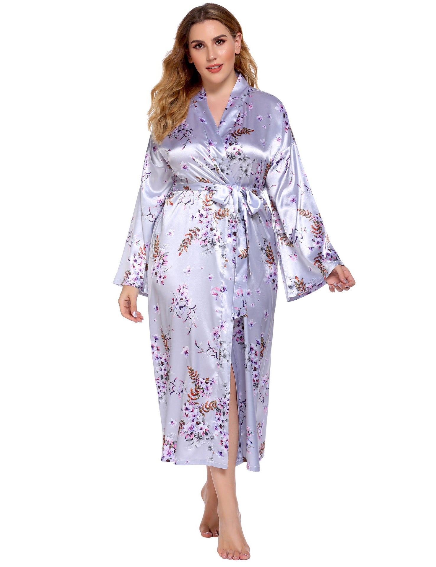 Plus Size Home Pajamas Silk Satin Printed Nightgown - Wild Amber Fashion