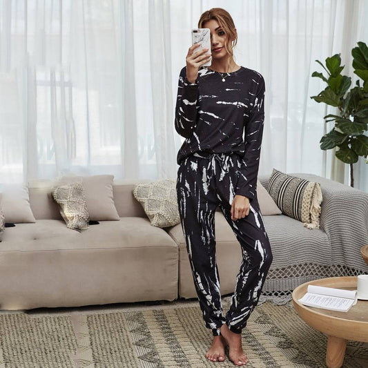 Autumn Women Clothing Casual Long Sleeved Printed Loose Fitting Loungewear Two Piece Set Women Shirt - Wild Amber Fashion