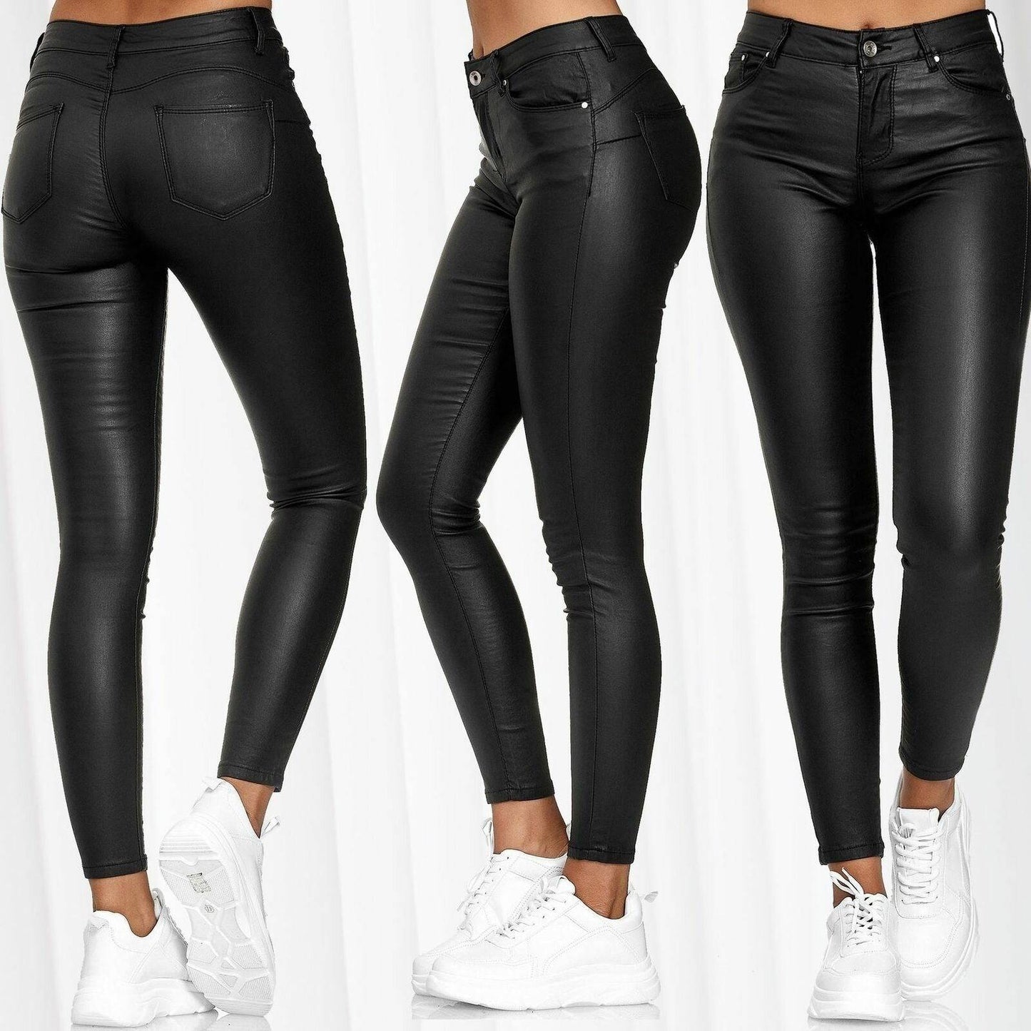 New Popular Womens Clothing Casual Pants Skinny Pants Faux Leather Pants  S Black 