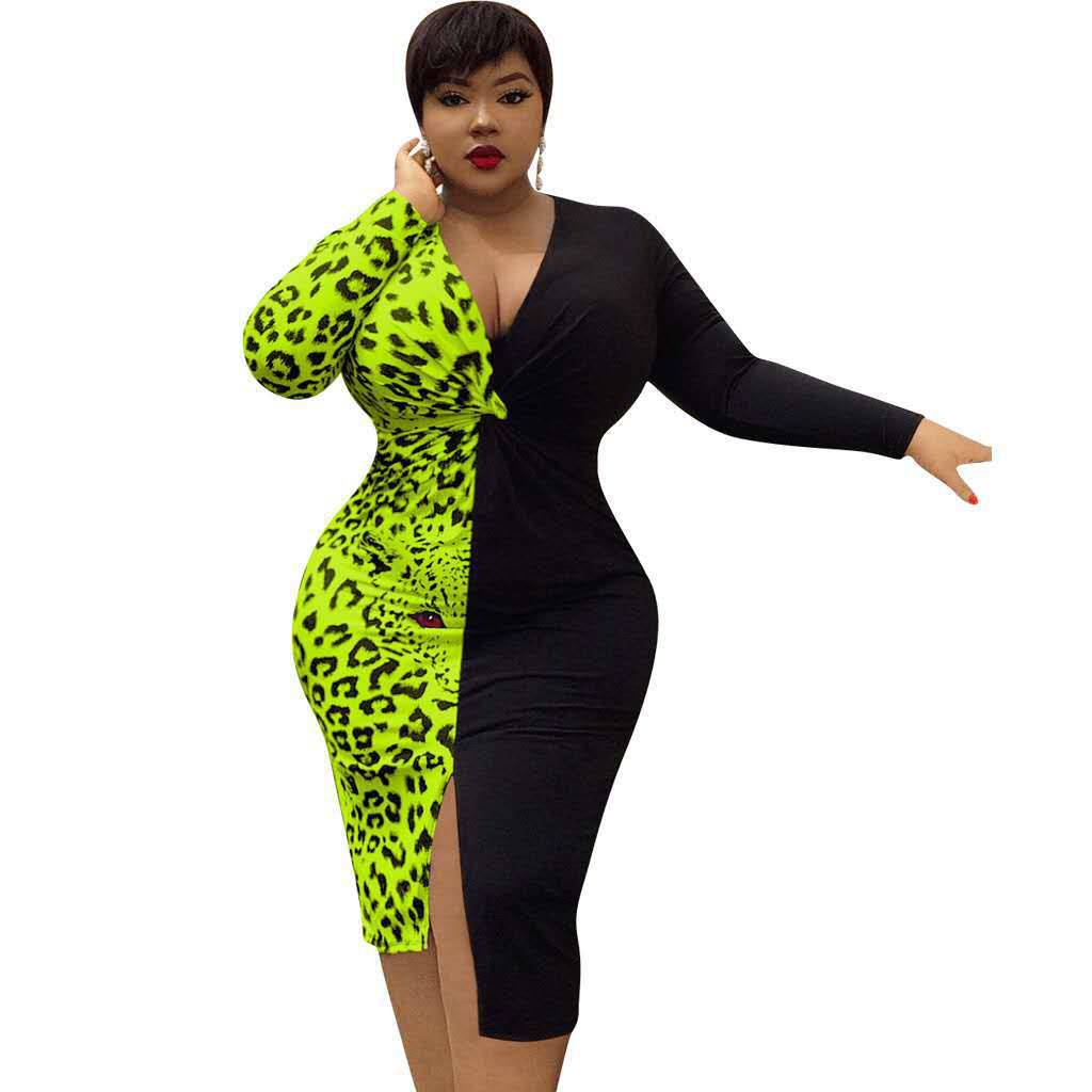 Plus Size Women's Stylish Long Sleeve Autumn Winter Dress  XL Black and Green 