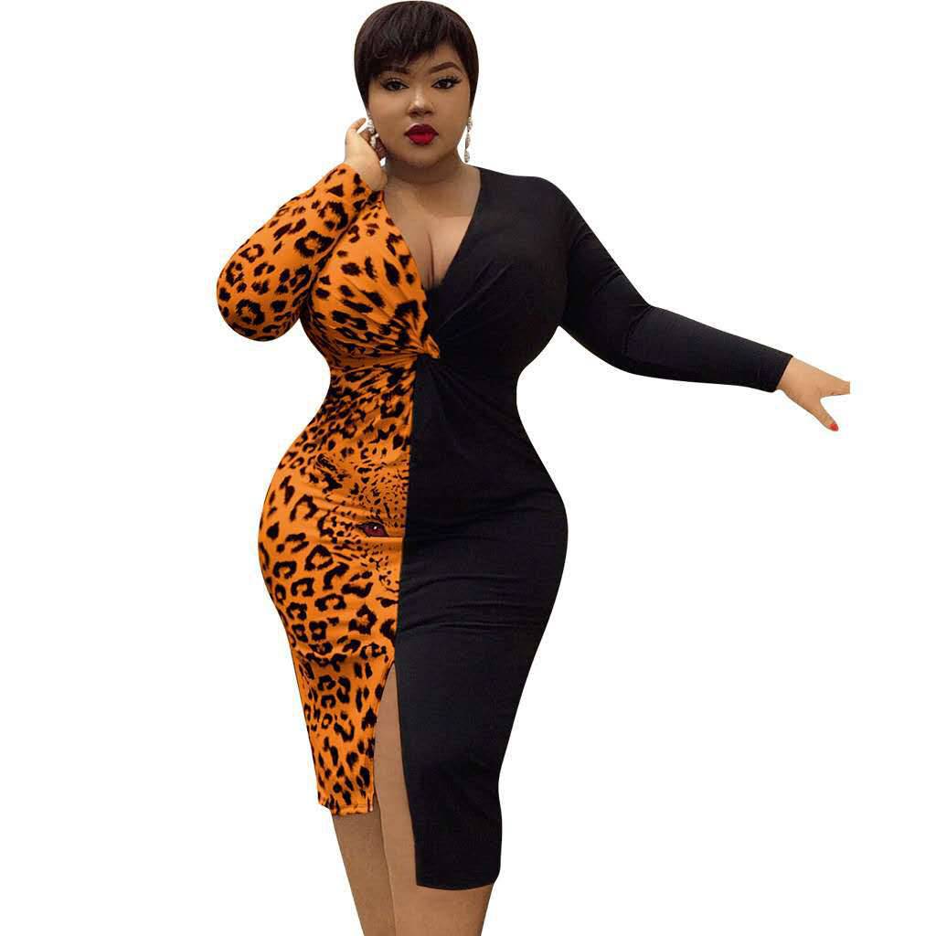 Plus Size Women's Stylish Long Sleeve Autumn Winter Dress  XL Black and Orange 