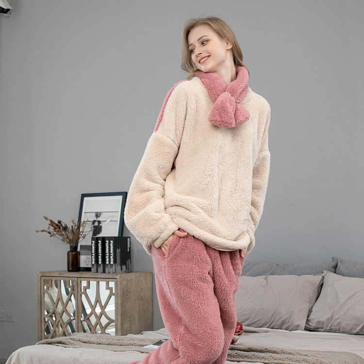 Coral Velvet Pajamas Autumn Winter Plus Size Thickened Fleece-Lined Loungewear Long-Sleeved Women Flannel Pajamas - Wild Amber Fashion