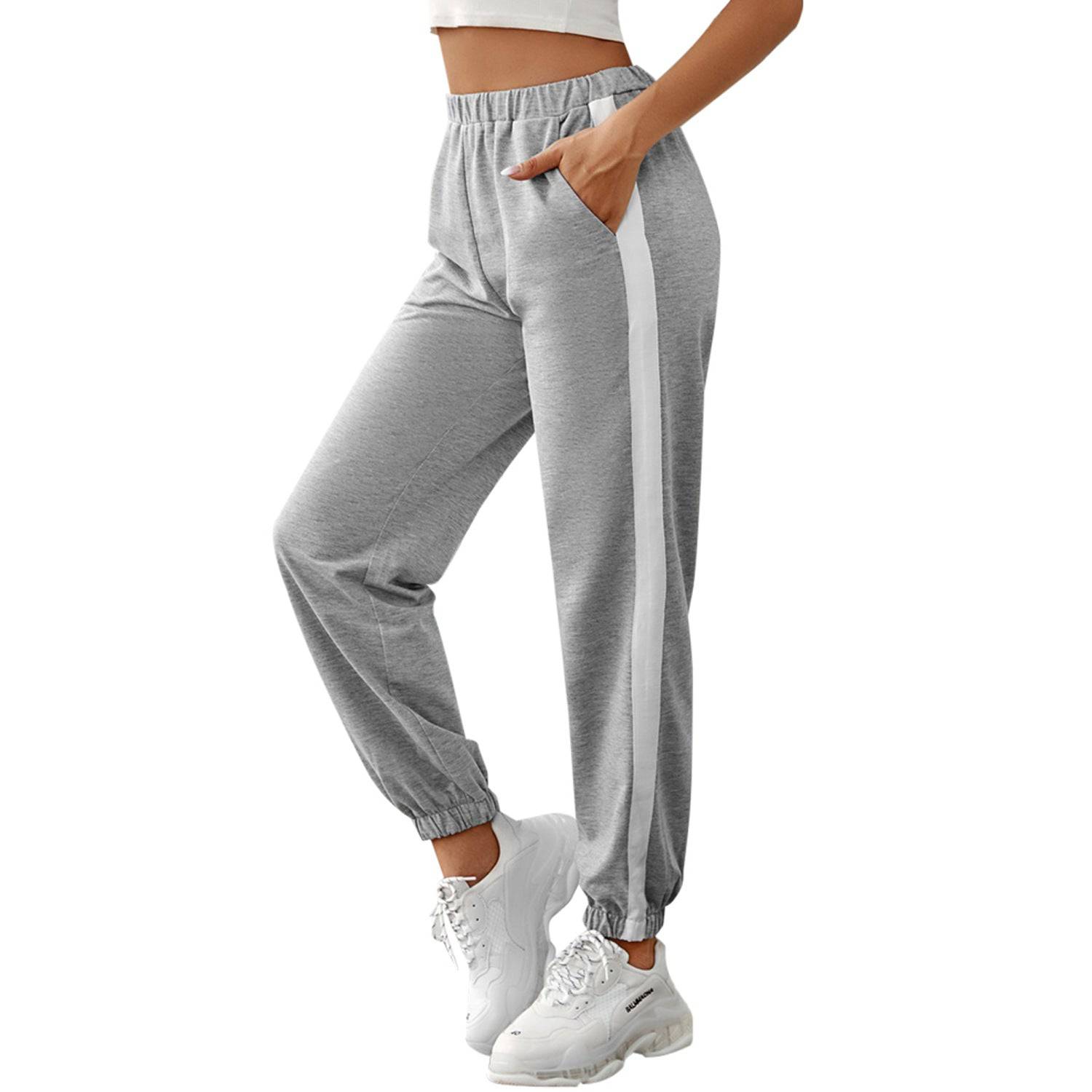 Striped High Waist Casual Pants with Pockets for Women, Ideal for Spring, Summer, and Fall  S Gray 