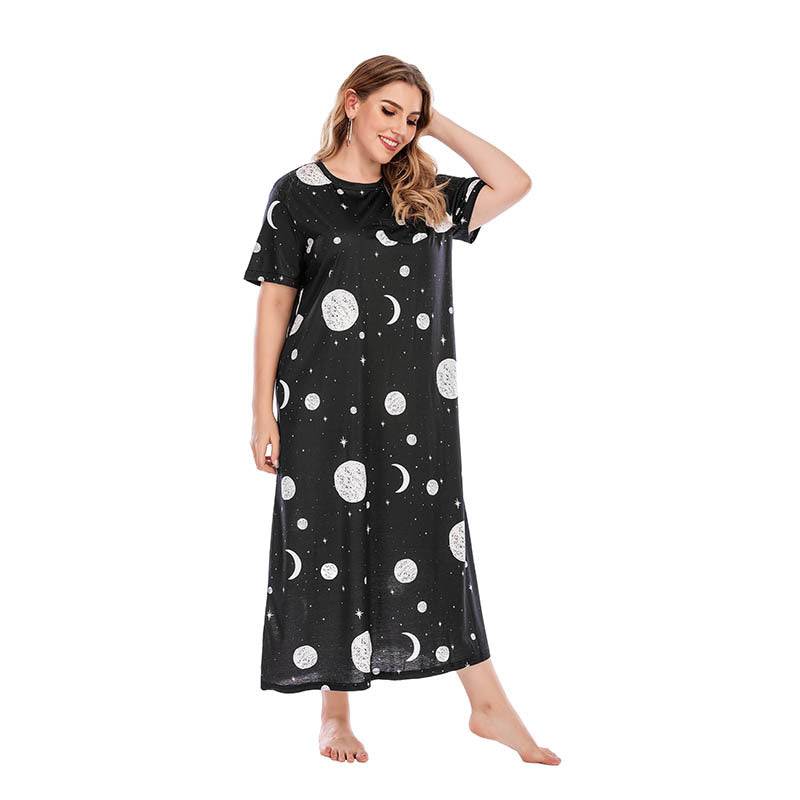 Plus Size Graffiti Nightdress T-shirt Skirt Home Wear Brand Star Loose Maxi Dress - Wild Amber Fashion