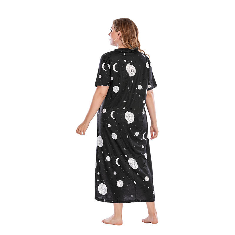 Plus Size Graffiti Nightdress T-shirt Skirt Home Wear Brand Star Loose Maxi Dress - Wild Amber Fashion