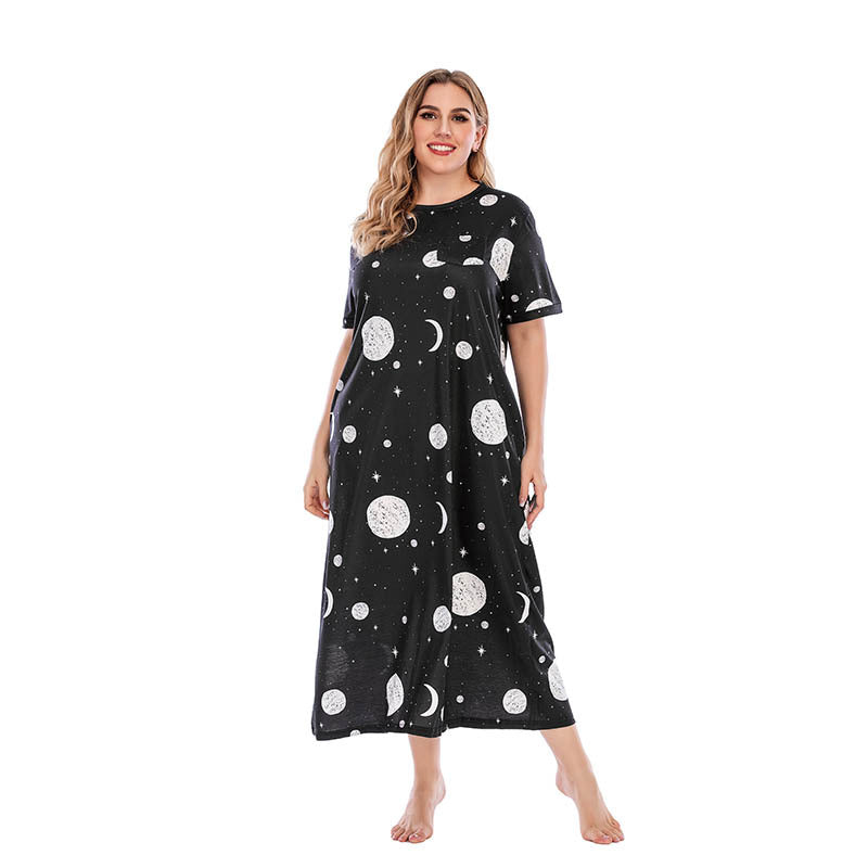 Plus Size Graffiti Nightdress T-shirt Skirt Home Wear Brand Star Loose Maxi Dress - Wild Amber Fashion