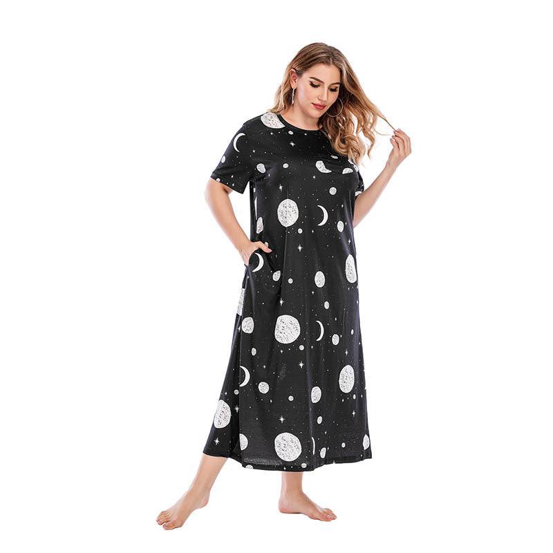 Plus Size Graffiti Nightdress T-shirt Skirt Home Wear Brand Star Loose Maxi Dress - Wild Amber Fashion