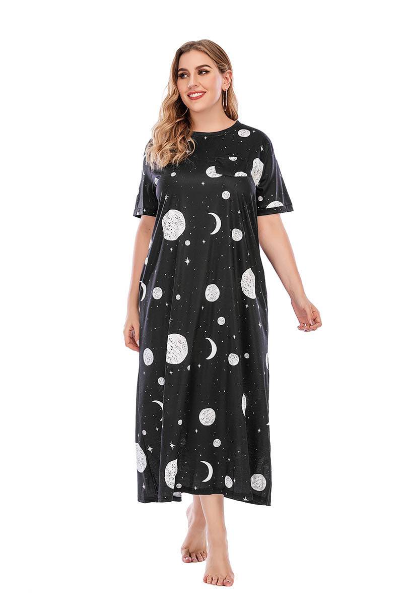 Plus Size Graffiti Nightdress T-shirt Skirt Home Wear Brand Star Loose Maxi Dress - Wild Amber Fashion