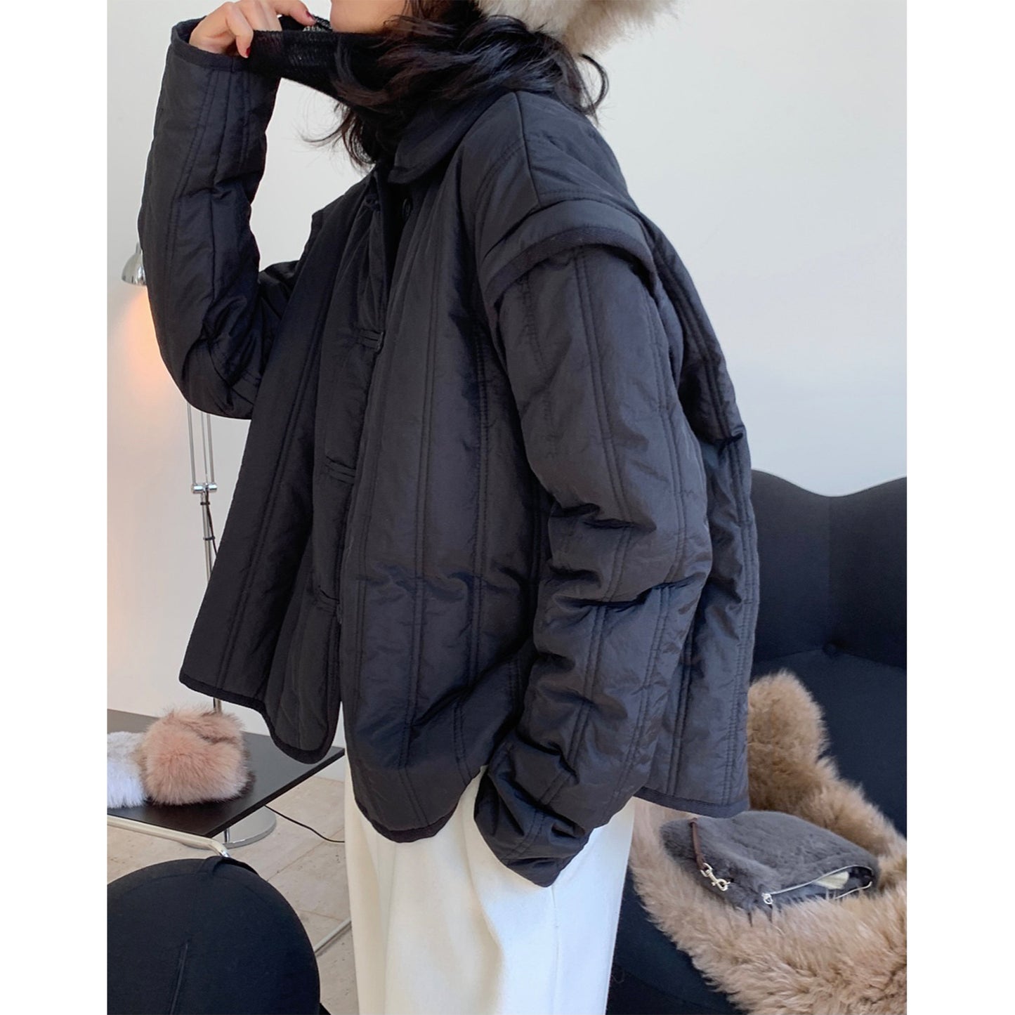 Winter Collared Cotton Padded Coat with Loop Buckle Loose Warm Comfortable Coat Women Thick - Wild Amber Fashion