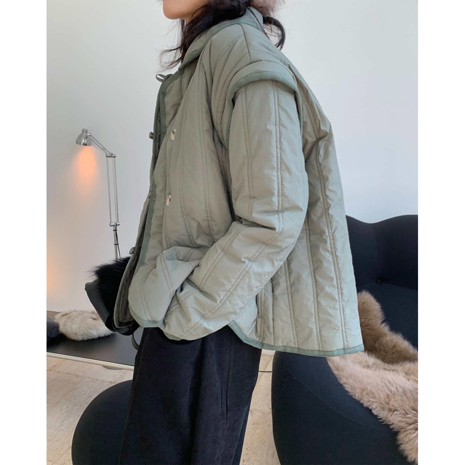 Winter Collared Cotton Padded Coat with Loop Buckle Loose Warm Comfortable Coat Women Thick - Wild Amber Fashion