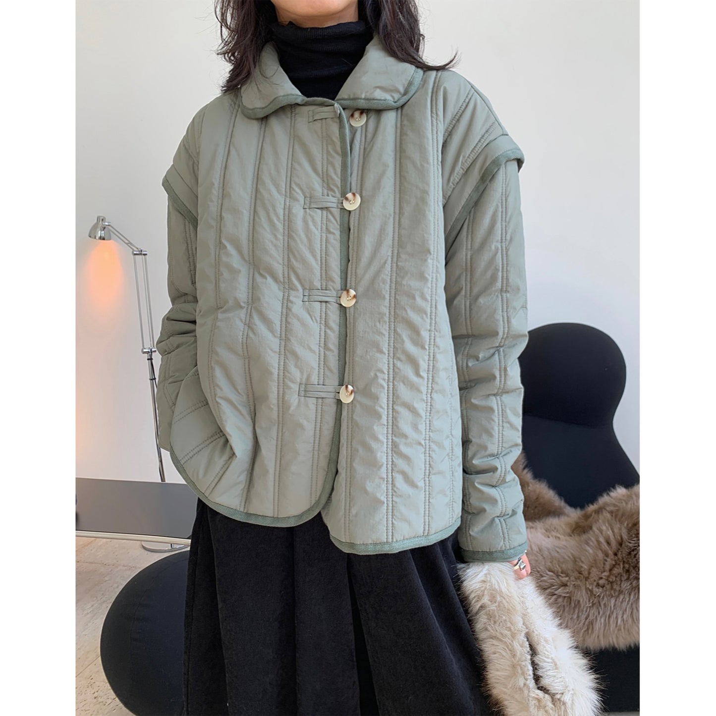 Winter Collared Cotton Padded Coat with Loop Buckle Loose Warm Comfortable Coat Women Thick - Wild Amber Fashion