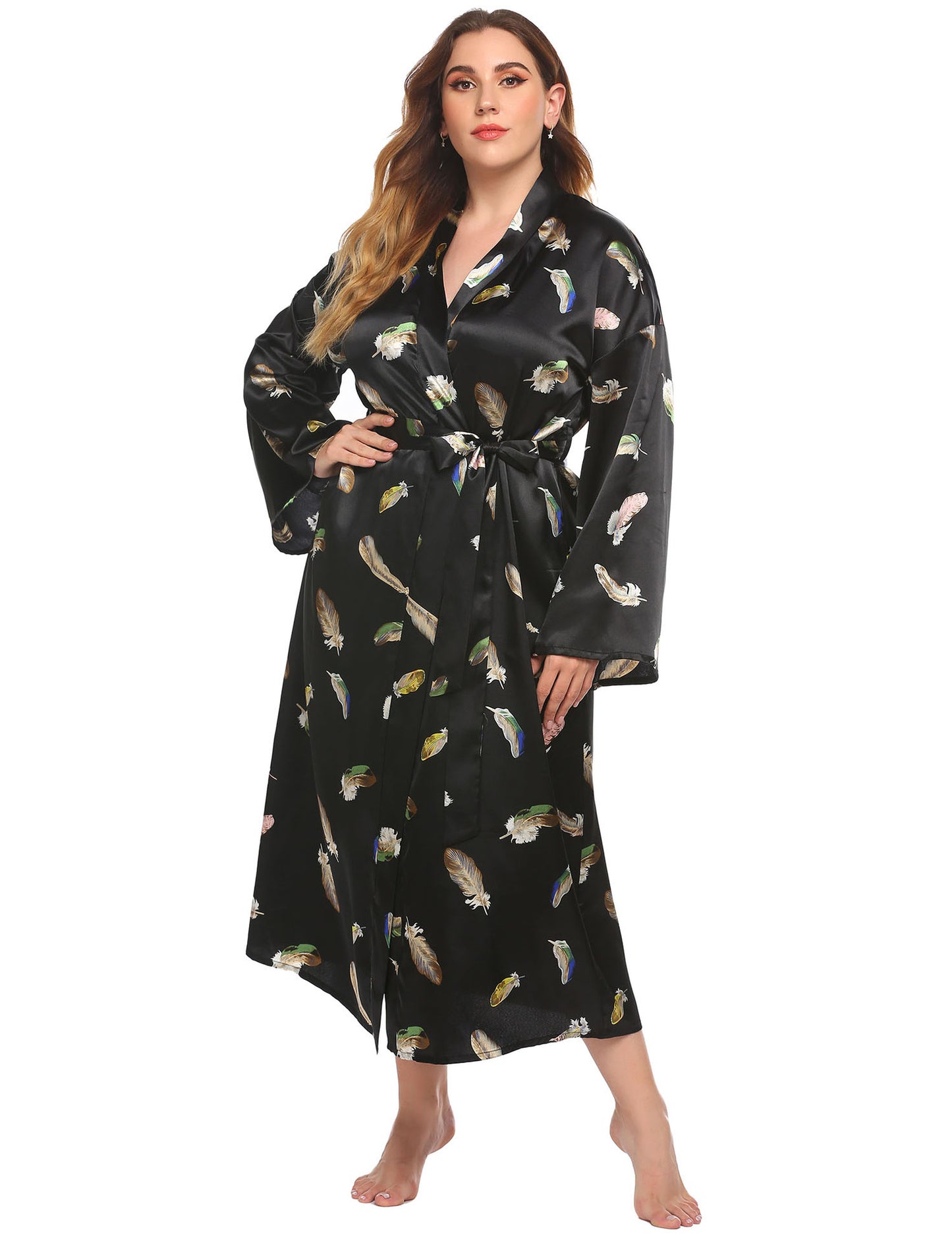 Plus Size Home Pajamas Silk Satin Printed Nightgown - Wild Amber Fashion