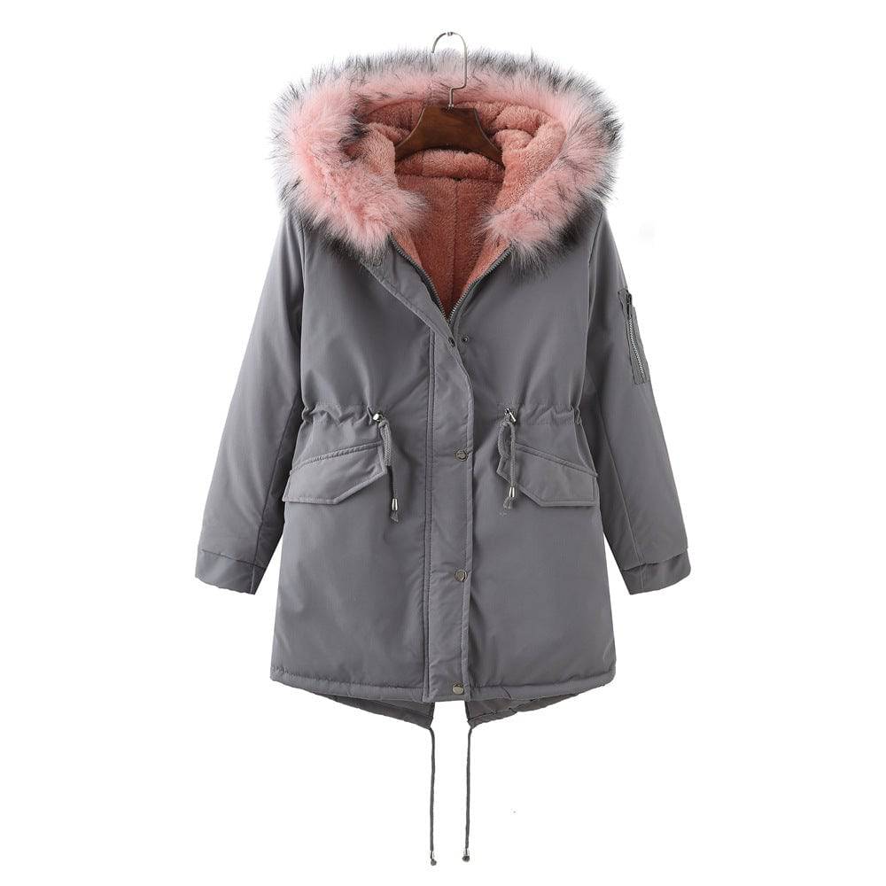 Winter Thickened Fleece-Lined Cotton-Padded Coat Plus Size  S Gray 