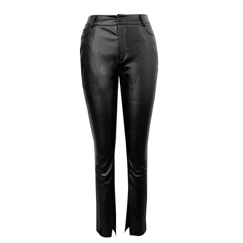 Stylish High Waist Faux Leather Summer Pants for Women  S Black 