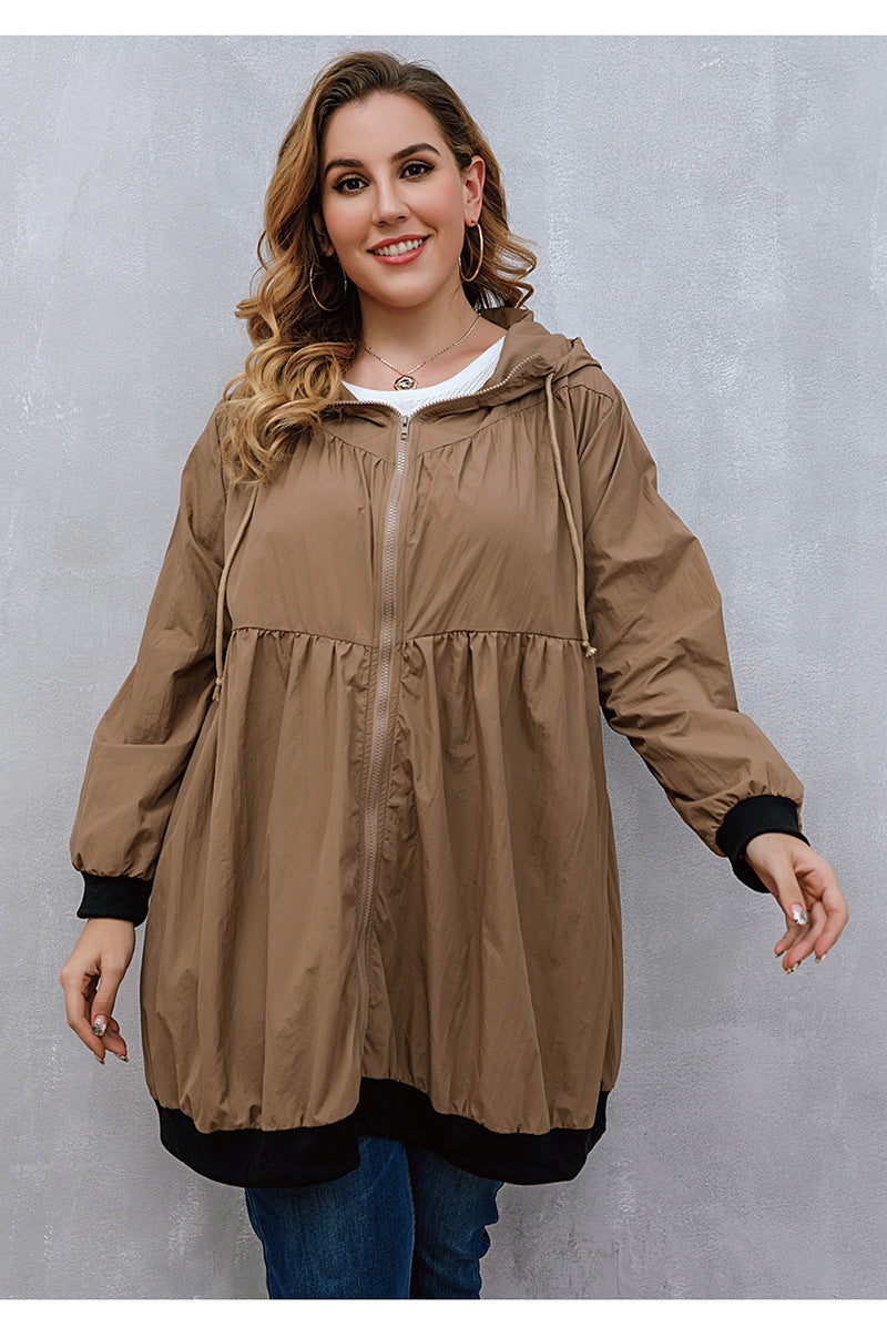 Plus Size Trench Coat Sweater Mid-Length Cardigan Hooded Coat Women All-Matching - Wild Amber Fashion