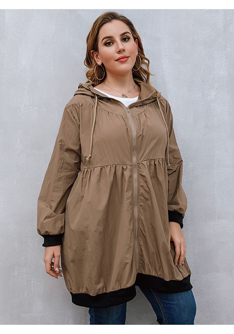 Plus Size Trench Coat Sweater Mid-Length Cardigan Hooded Coat Women All-Matching - Wild Amber Fashion