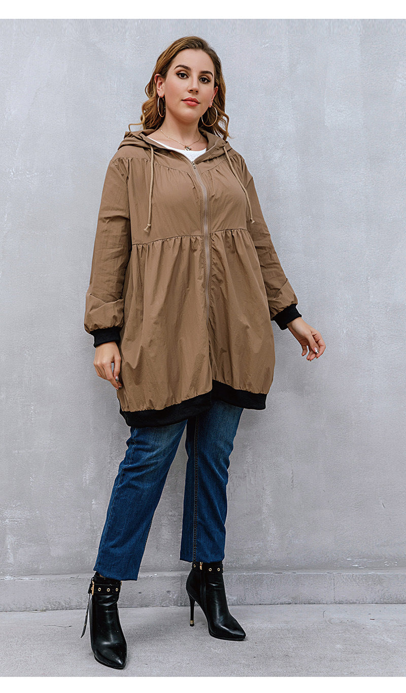 Plus Size Trench Coat Sweater Mid-Length Cardigan Hooded Coat Women All-Matching - Wild Amber Fashion