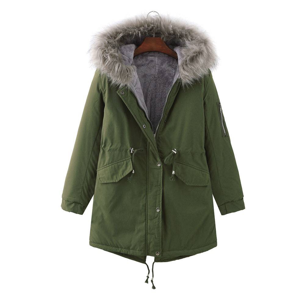 Winter Thickened Fleece-Lined Cotton-Padded Coat Plus Size  S Army Green 