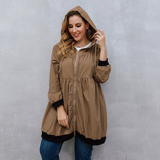 Plus Size Trench Coat Sweater Mid-Length Cardigan Hooded Coat Women All-Matching - Wild Amber Fashion