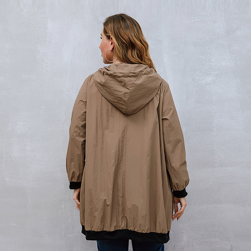 Plus Size Trench Coat Sweater Mid-Length Cardigan Hooded Coat Women All-Matching - Wild Amber Fashion