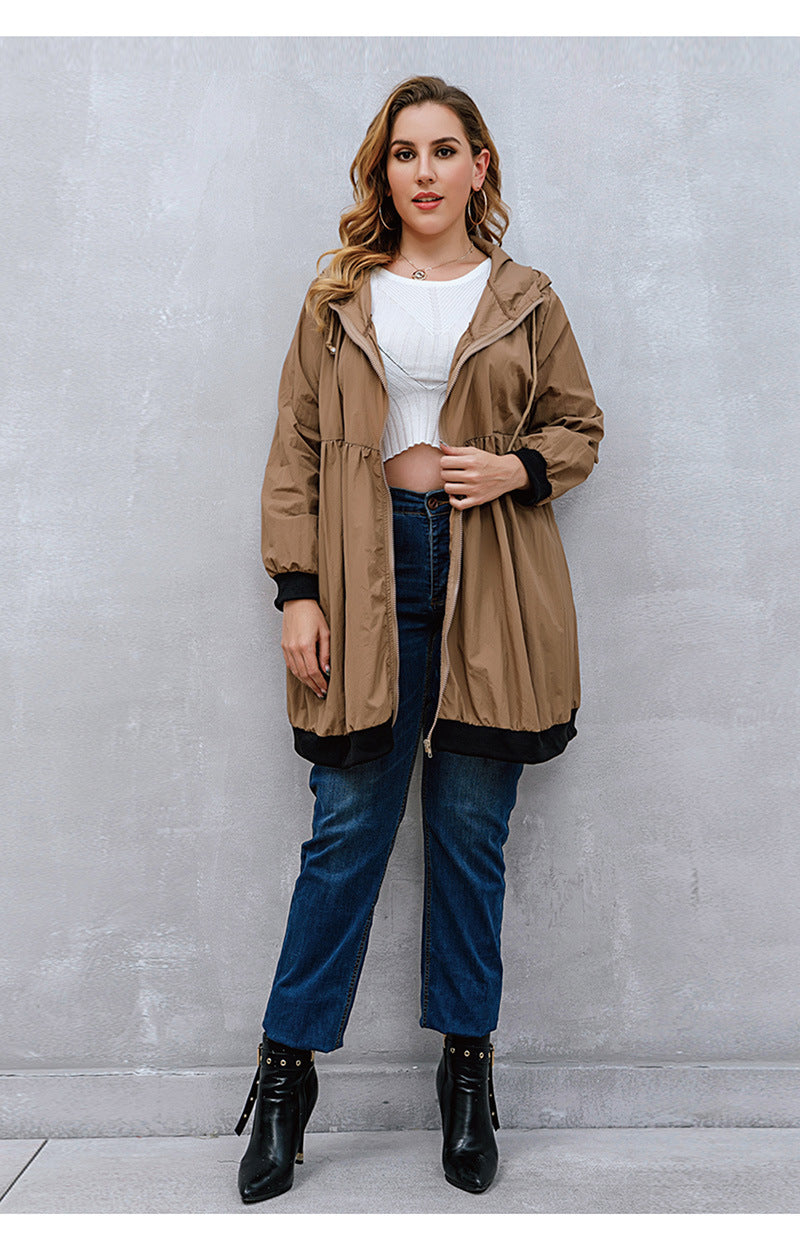 Plus Size Trench Coat Sweater Mid-Length Cardigan Hooded Coat Women All-Matching - Wild Amber Fashion