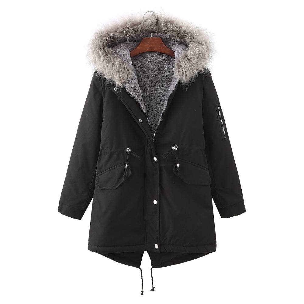 Winter Thickened Fleece-Lined Cotton-Padded Coat Plus Size  S Black 