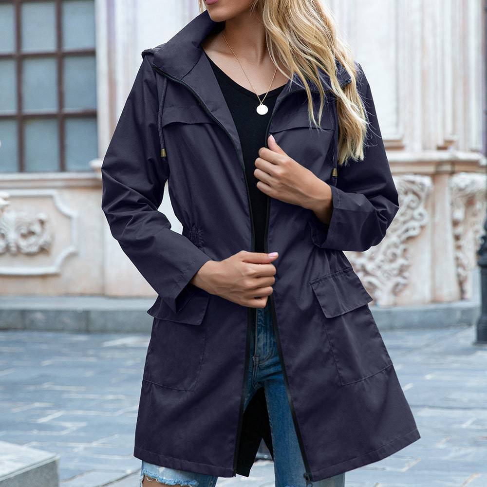 Stylish Waterproof Hooded Raincoat for Women  S purplish blue 