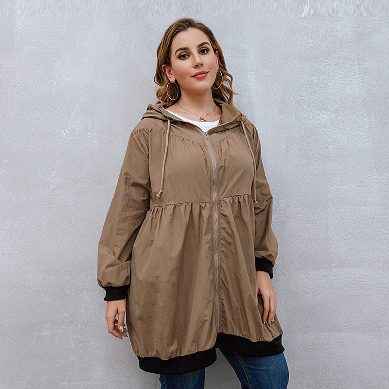 Plus Size Trench Coat Sweater Mid-Length Cardigan Hooded Coat Women All-Matching - Wild Amber Fashion