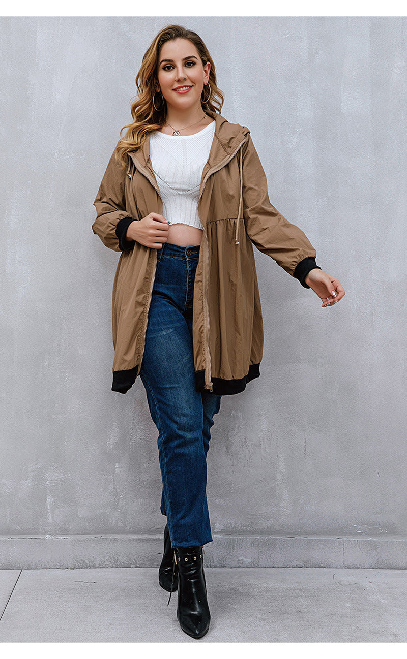 Plus Size Trench Coat Sweater Mid-Length Cardigan Hooded Coat Women All-Matching - Wild Amber Fashion