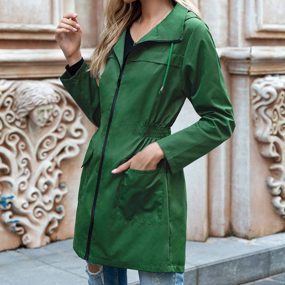 Stylish Waterproof Hooded Raincoat for Women  L Grass Green 