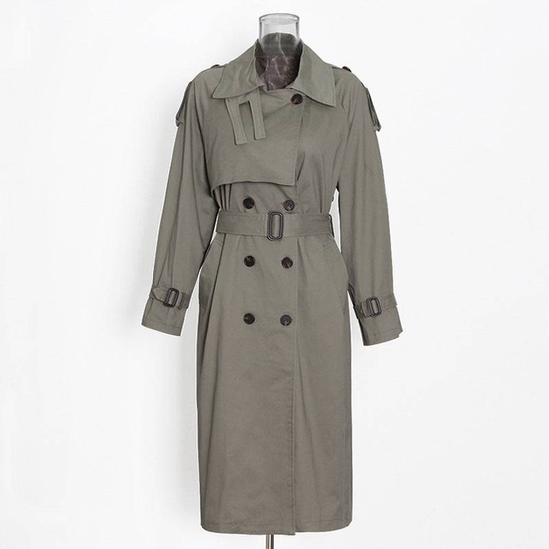 Elegant Mid-Length Windbreaker Coat for Women  XS Gray 