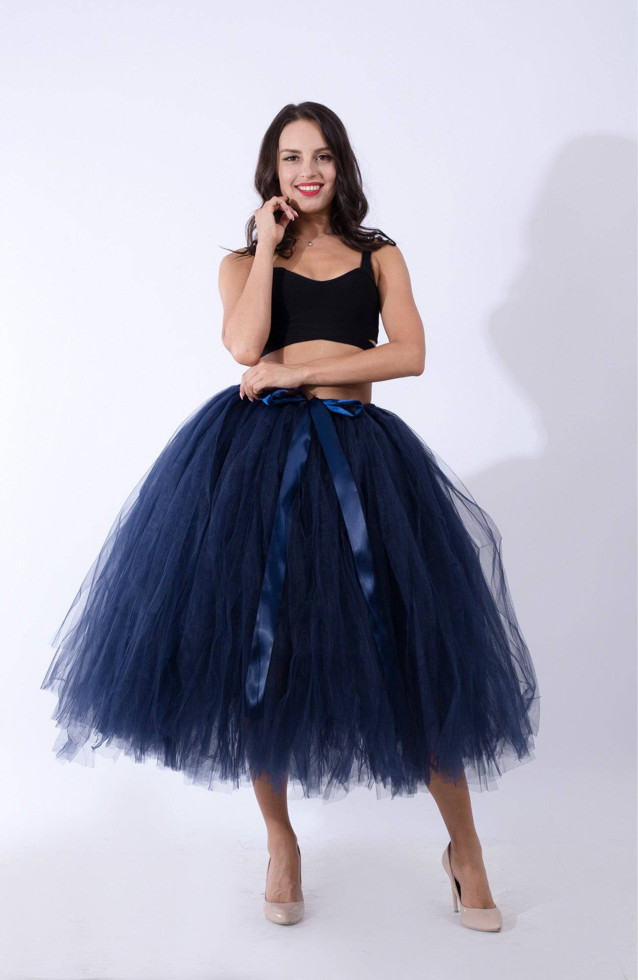 Princess Mesh Tulle Dress with Lace Elements  One Size Navy Blue 