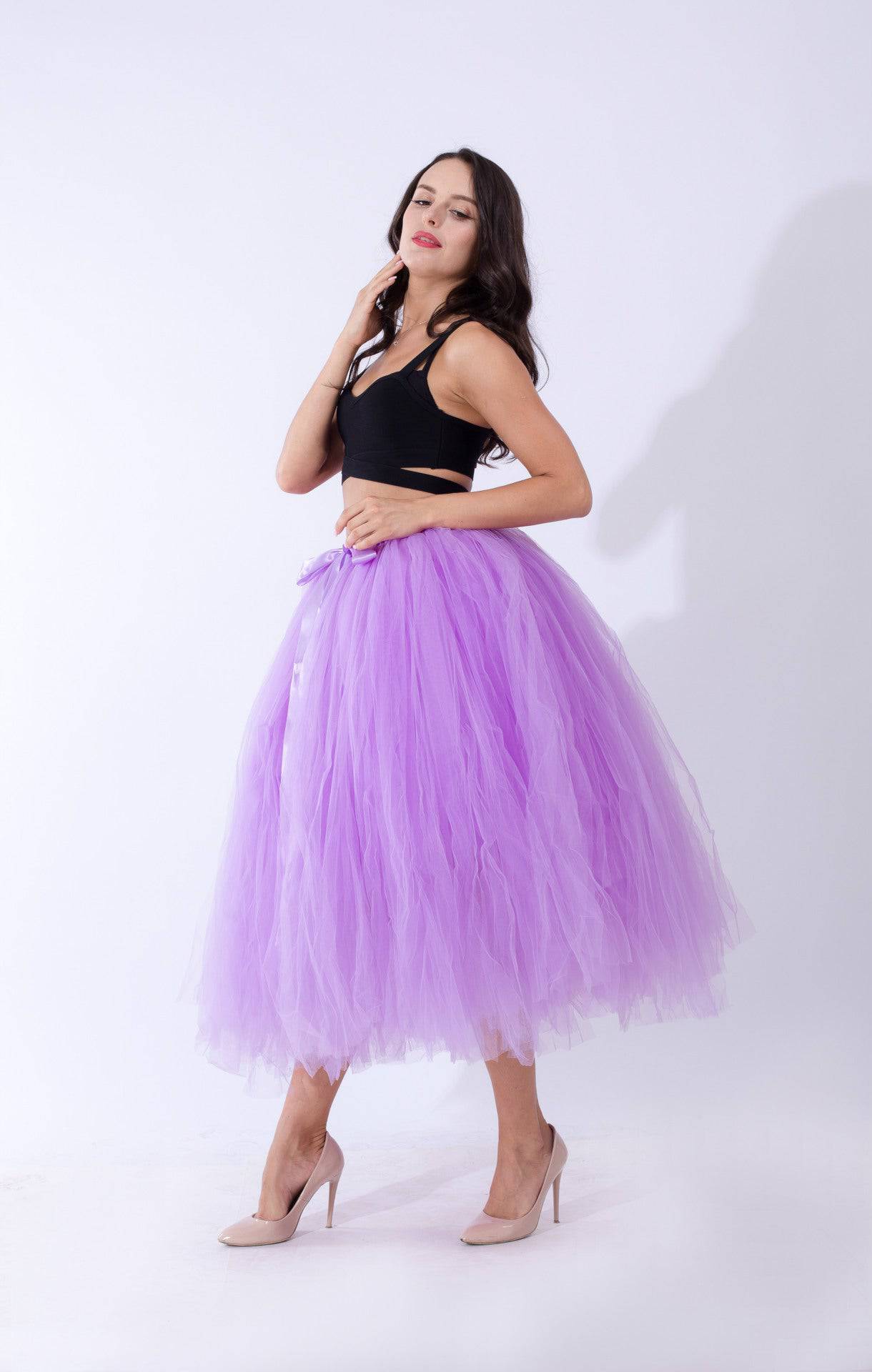 Princess Mesh Tulle Dress with Lace Elements  One Size Lavander 