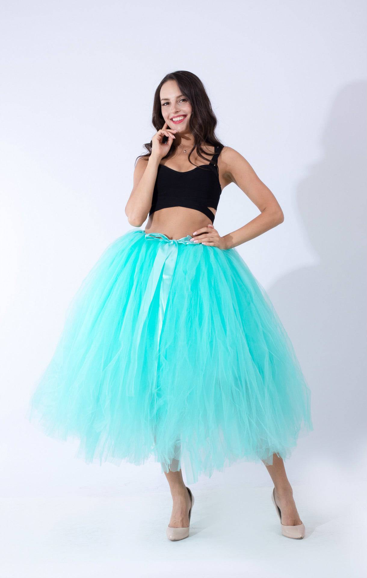 Princess Mesh Tulle Dress with Lace Elements  One Size Mint-1 