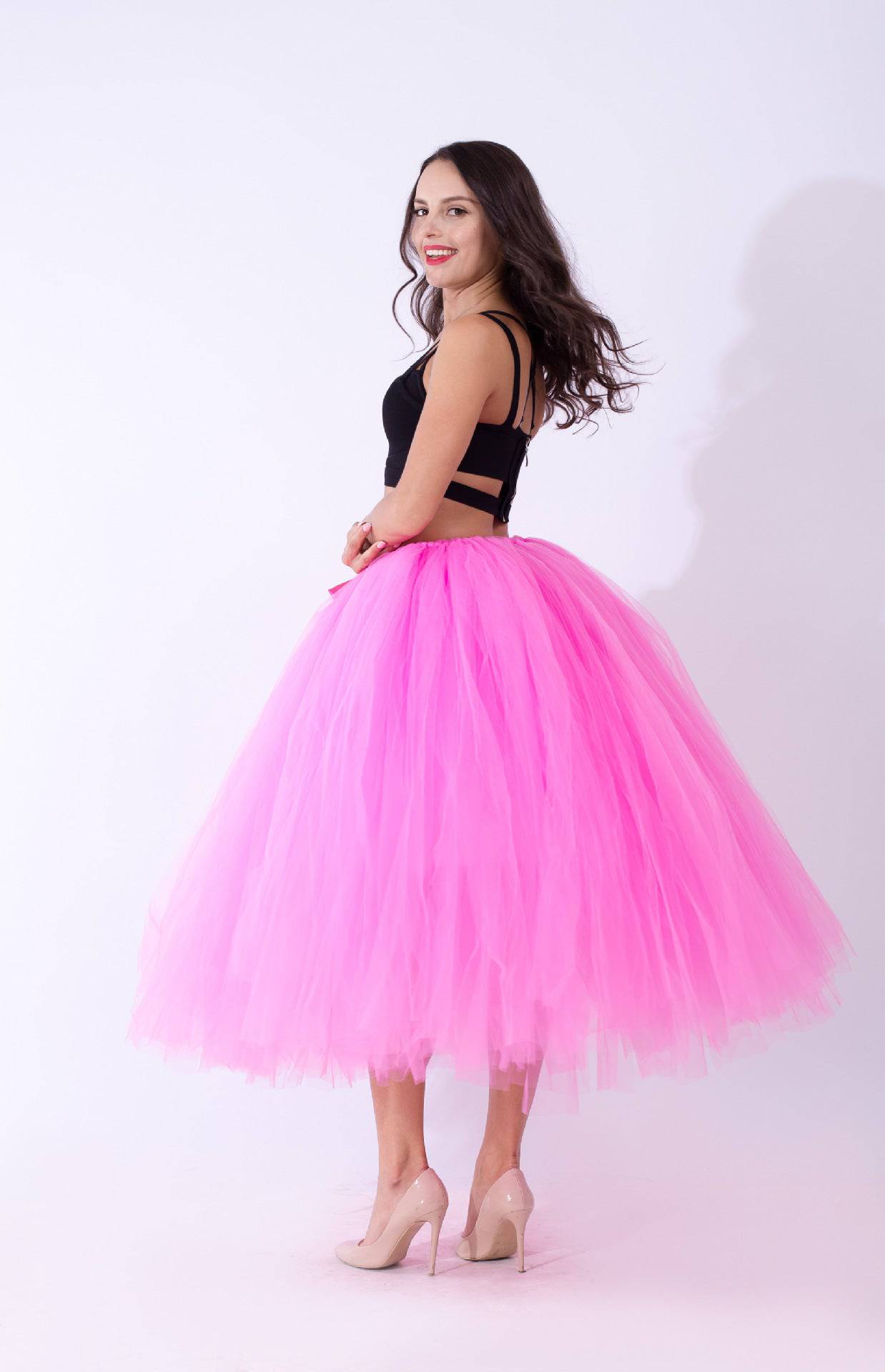 Princess Mesh Tulle Dress with Lace Elements  One Size New Pink 