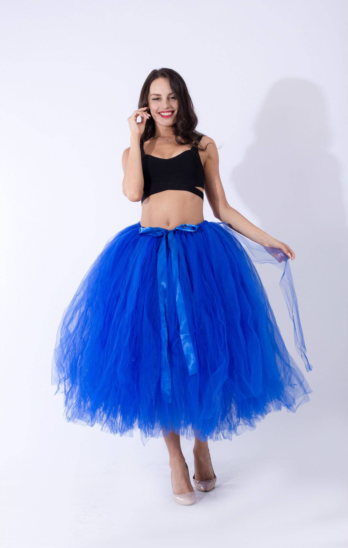 Princess Mesh Tulle Dress with Lace Elements  One Size Royal Blue 