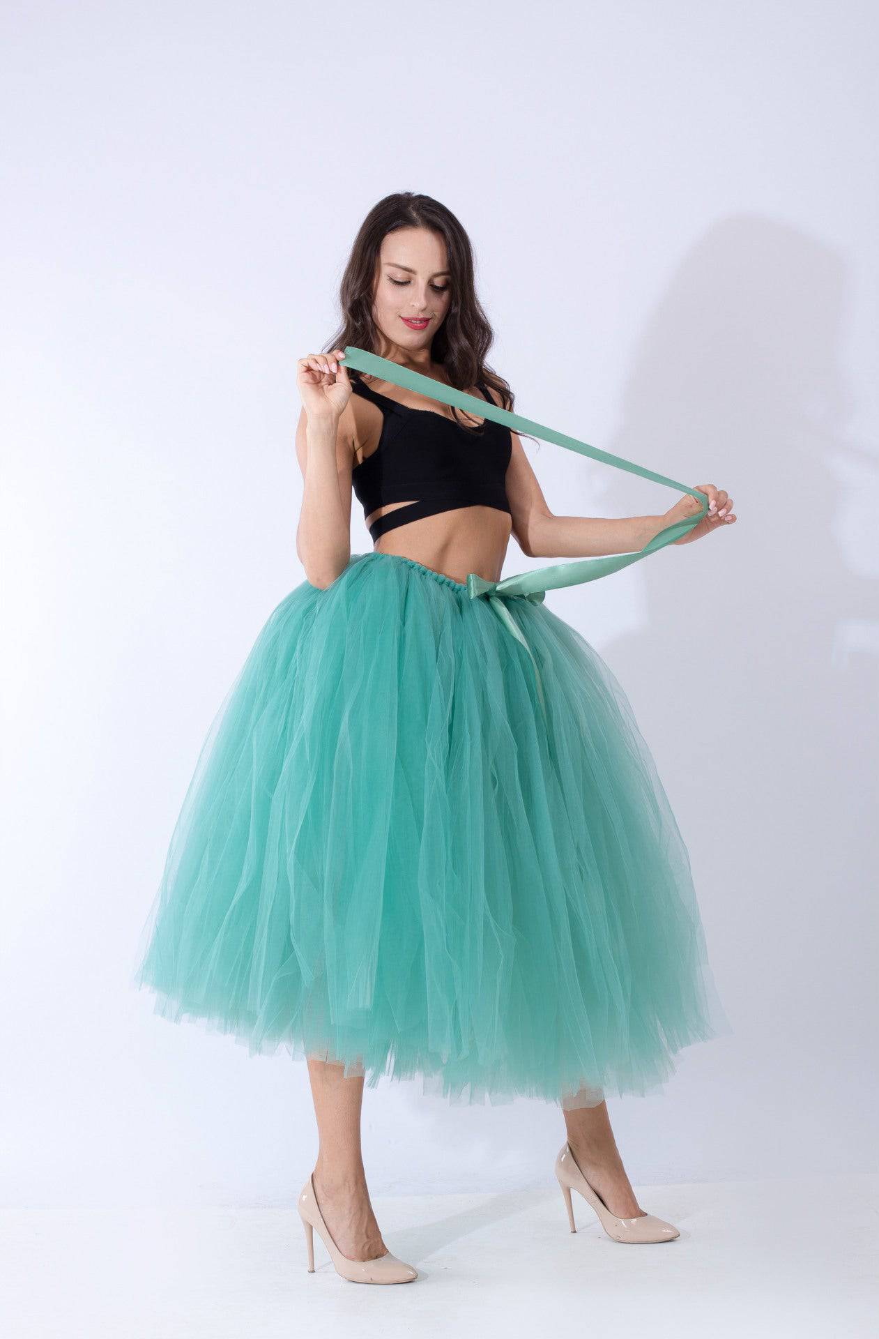 Princess Mesh Tulle Dress with Lace Elements  One Size Mint 