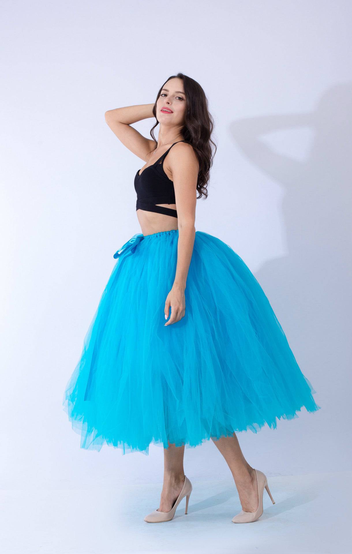 Princess Mesh Tulle Dress with Lace Elements  One Size Blue 