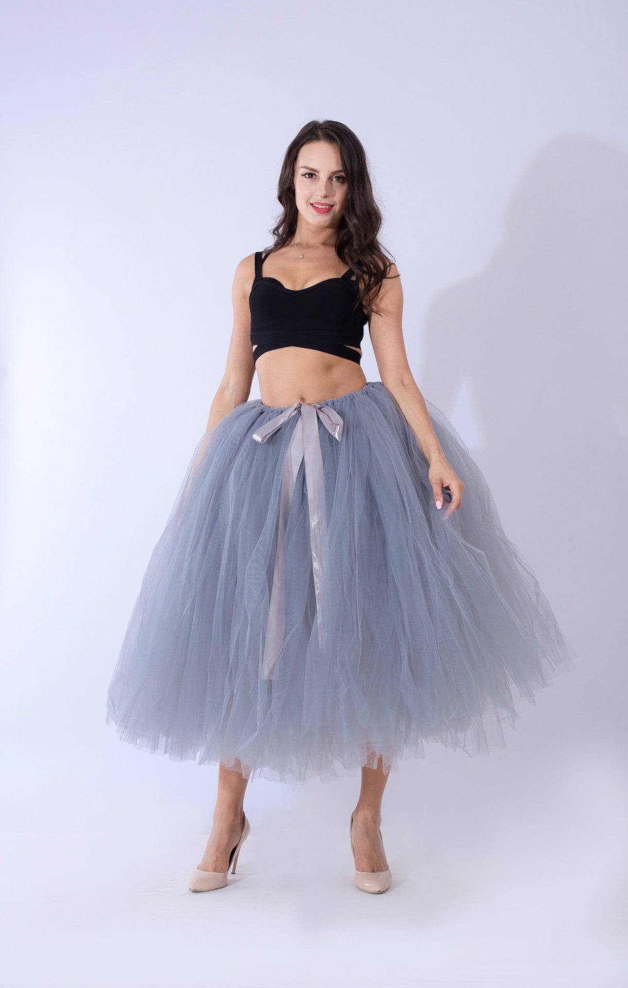 Princess Mesh Tulle Dress with Lace Elements  One Size Gray 