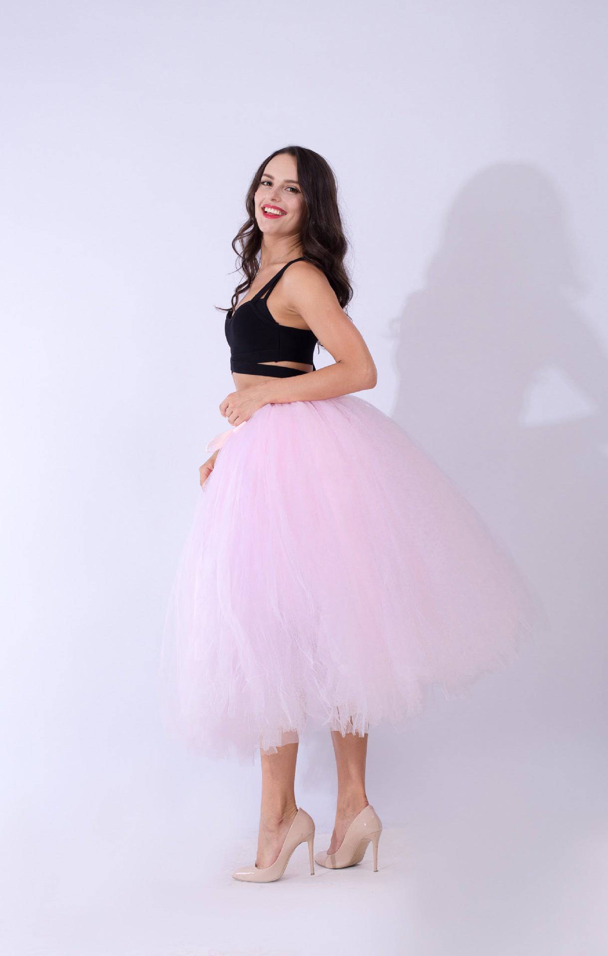 Princess Mesh Tulle Dress with Lace Elements  One Size Pink 