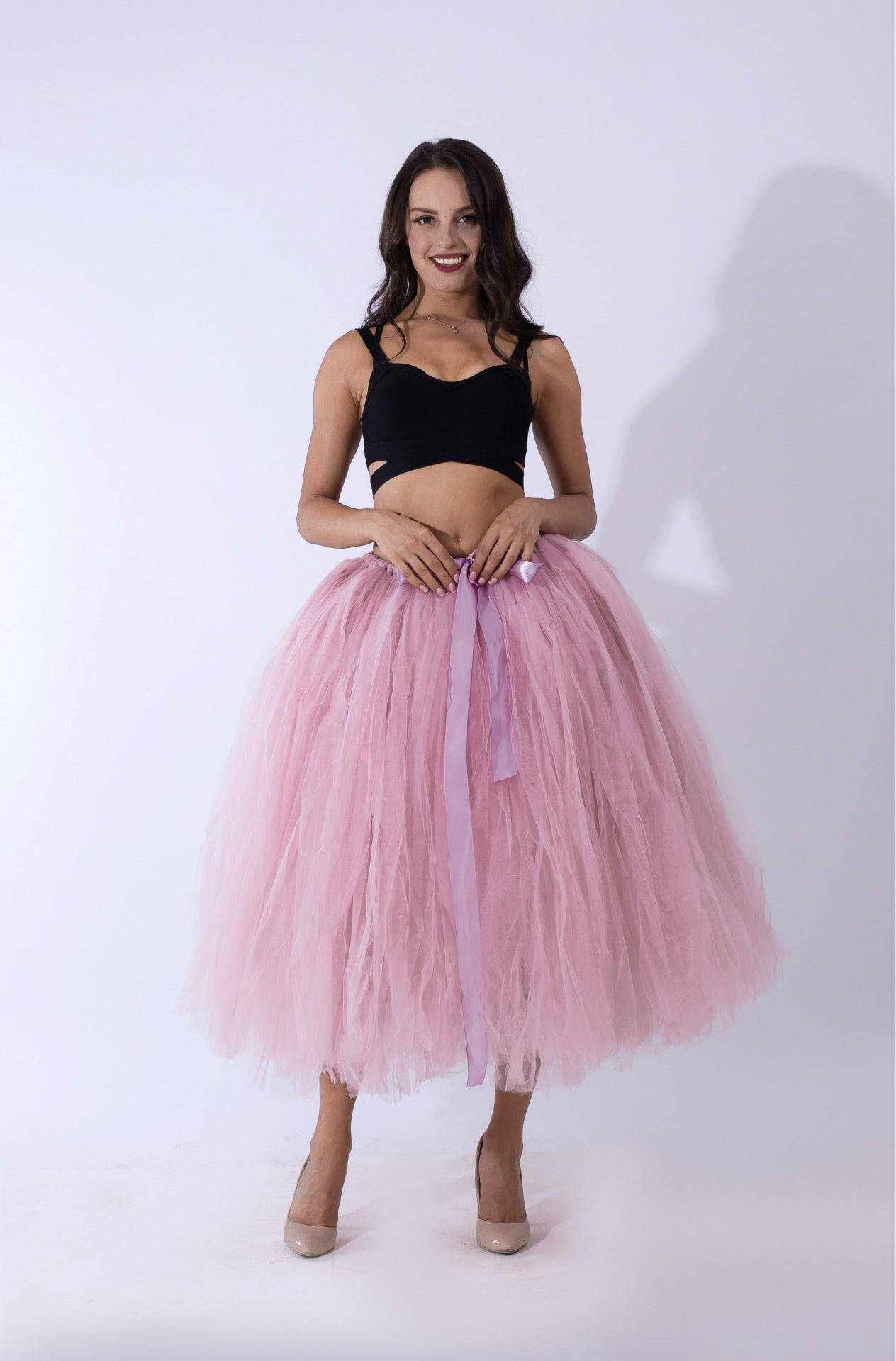 Princess Mesh Tulle Dress with Lace Elements  One Size Dirty Pink 