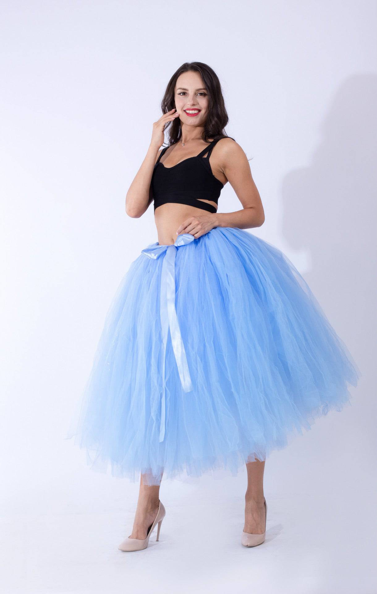 Princess Mesh Tulle Dress with Lace Elements  One Size Turquoise 