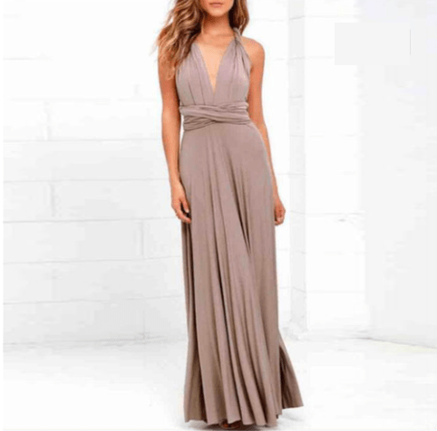 Elegant Tie Neck Maxi Dress with Criss Cross Back  S Khaki 