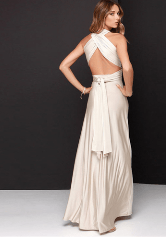 Elegant Tie Neck Maxi Dress with Criss Cross Back  S Ivory 